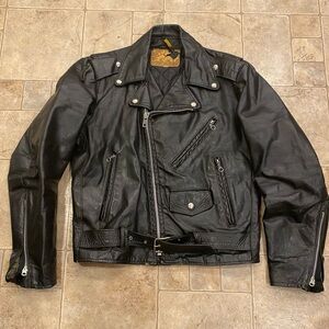 Vtg 70s 80s Excelled Leather Jacket 38 USA Motorcycle Biker Quilted Distressed